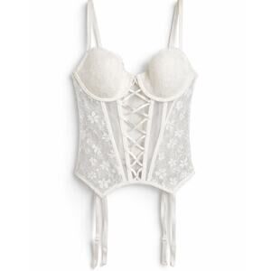 Victoria’s Secret White Lace Corset Bustier Lace-Up Front Garter Straps Size M